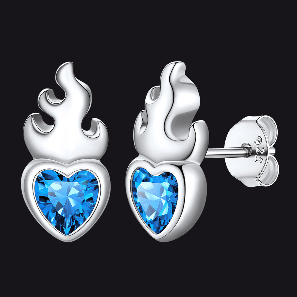 Faithheart 925 Sterling Silver Celtic Birthstone Earrings for Men December Synthetic Blue Topaz
