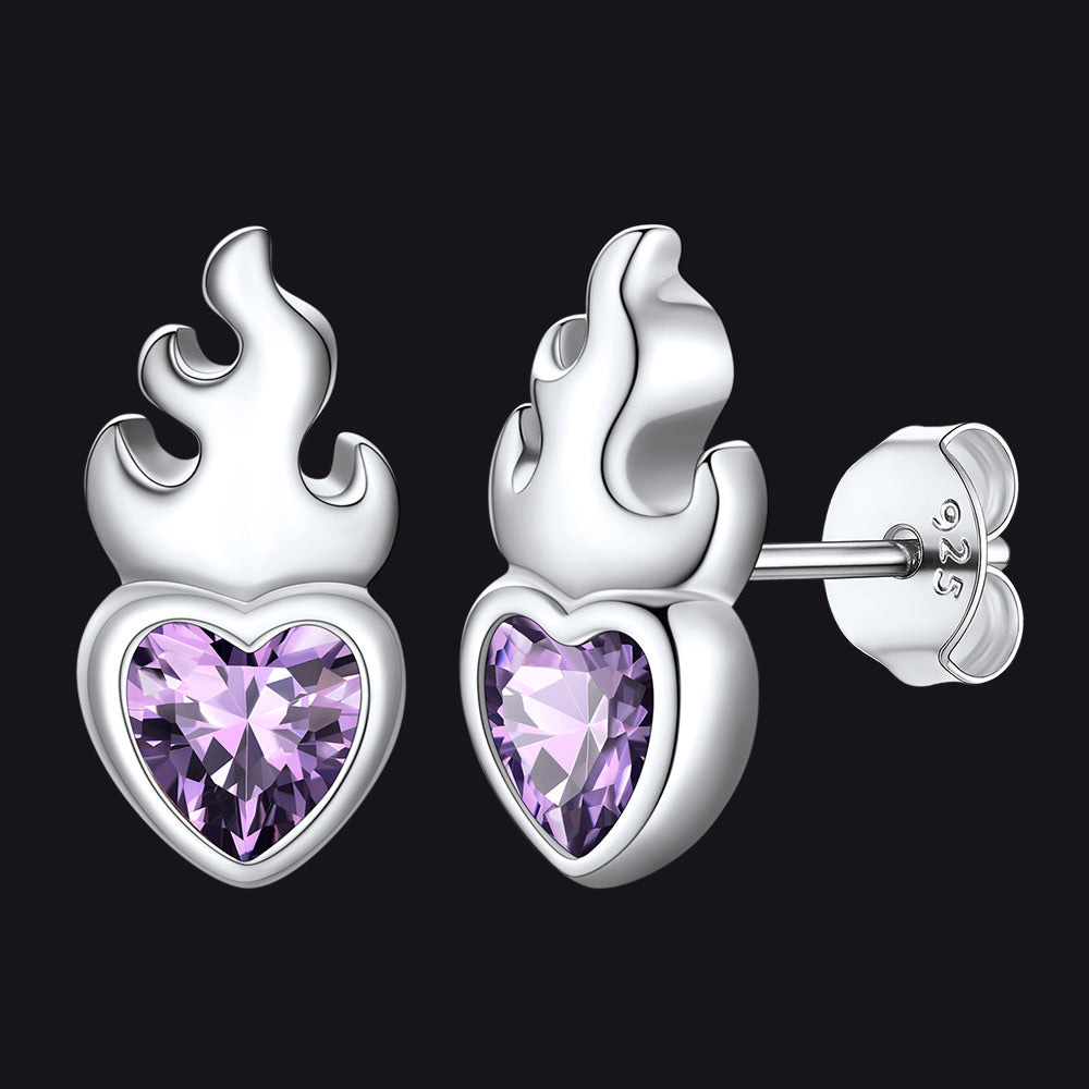 Faithheart 925 Sterling Silver Celtic Birthstone Earrings for Men February Synthetic Amethyst