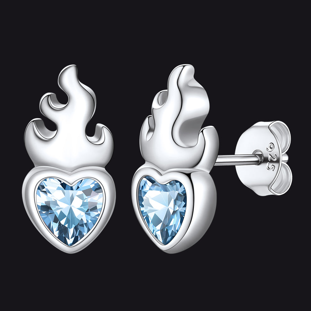 Faithheart 925 Sterling Silver Celtic Birthstone Earrings for Men March Synthetic Aquamarine