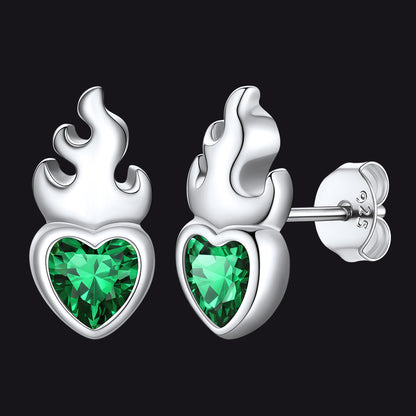 Faithheart 925 Sterling Silver Celtic Birthstone Earrings for Men May Synthetic Emerald