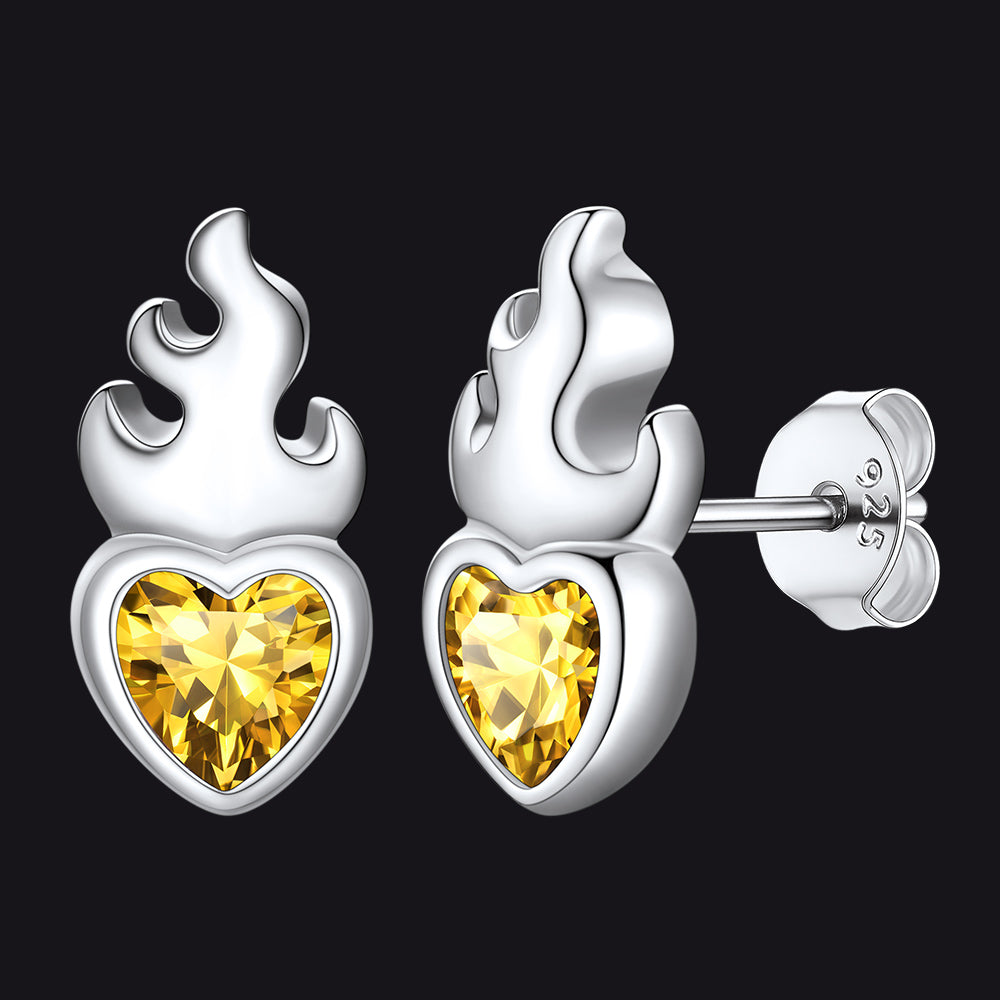 Faithheart 925 Sterling Silver Celtic Birthstone Earrings for Men November Synthetic Yellow Topaz