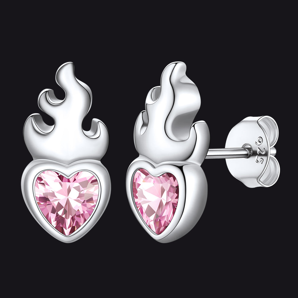 Faithheart 925 Sterling Silver Celtic Birthstone Earrings for Men October Synthetic Pink Tourmaline