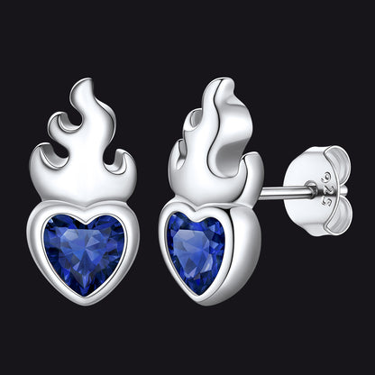 Faithheart 925 Sterling Silver Celtic Birthstone Earrings for Men September Synthetic Sapphire