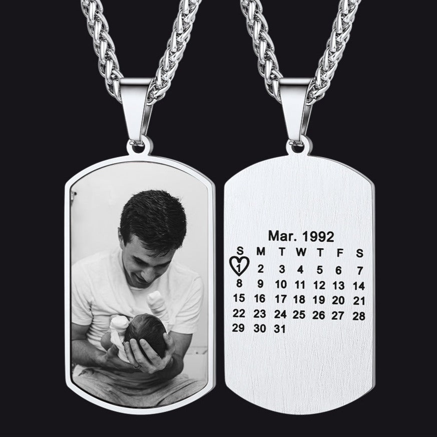 Faithheart Custom Photo Calendar Dog Tag Necklace Gift for Dad Steel