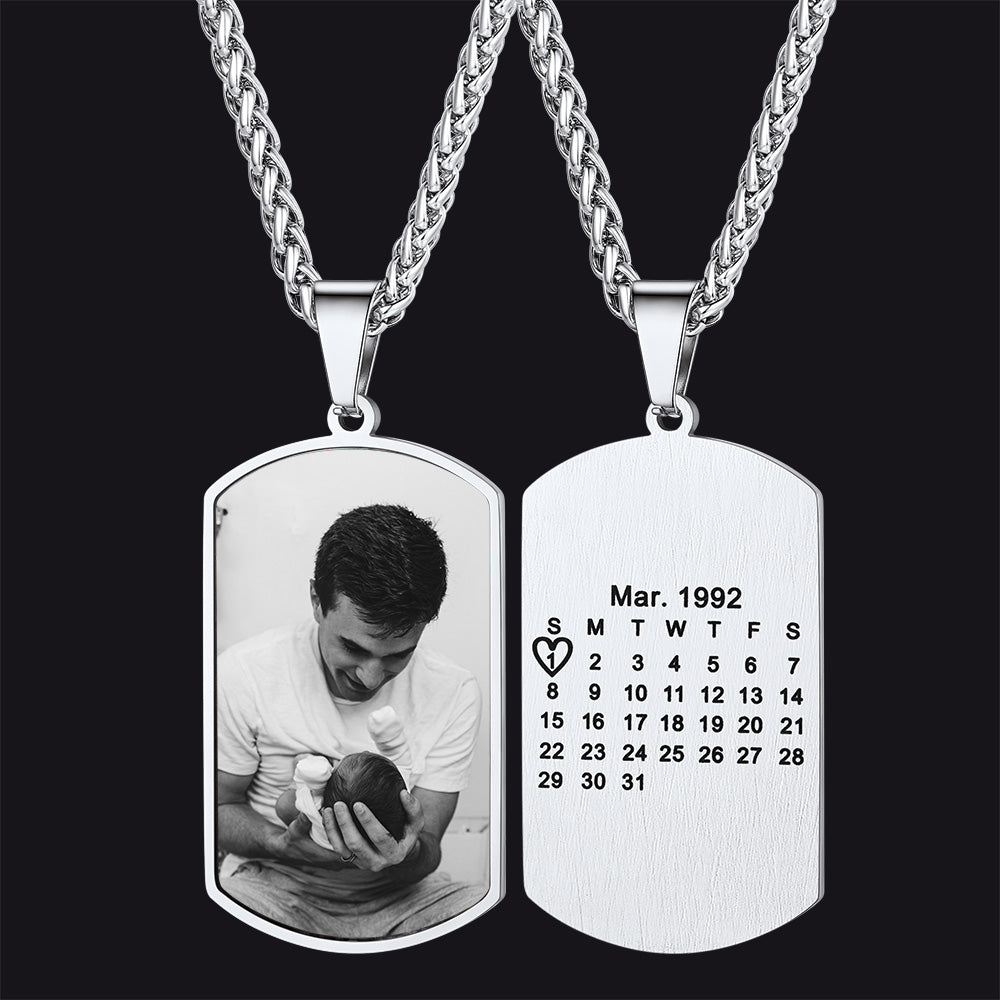 Faithheart Custom Photo Calendar Dog Tag Necklace Gift for Dad Steel