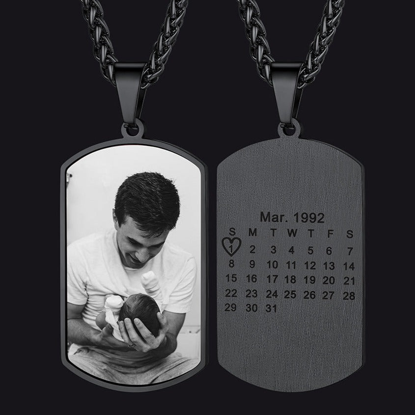 Faithheart Custom Photo Calendar Necklace Gift for Dad Black