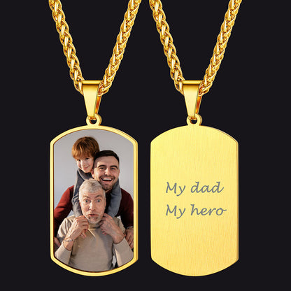 Faithheart Custom Photo Dog Tag Necklace with Picture Gift for Dad Gold
