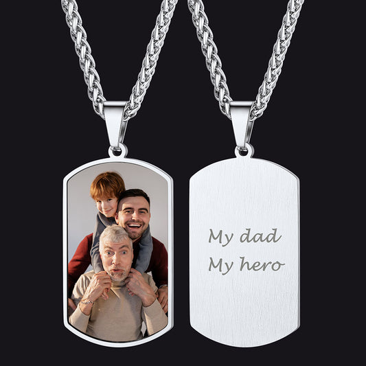 Faithheart Custom Photo Dog Tag Necklace with Picture Gift for Dad Steel