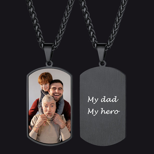 Faithheart Custom Photo Dog Tag Necklace with Picture Gift for Dad Black