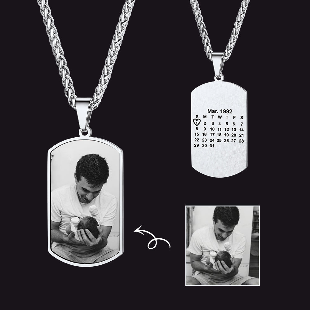 Custom Photo Calendar Dog Tag Necklace Gift for Dad FaithHeart