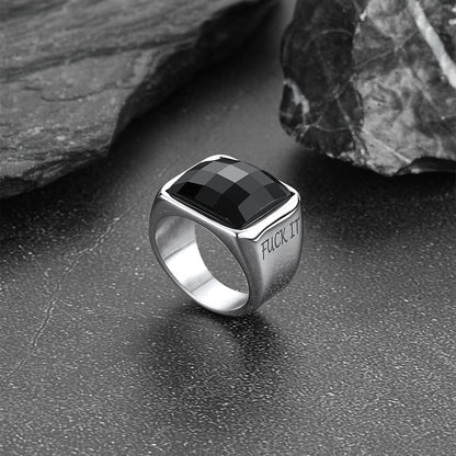 FaithHeart Gemstone Stainless Steel Retro Style Signet Ring