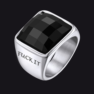 Faithheart F*ck It Black Onyx Engraved Signet Ring for Men