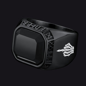 Faithheart Fuck it Black Onyx Ring with Viking Runes for Men FaithHeart Jewelry