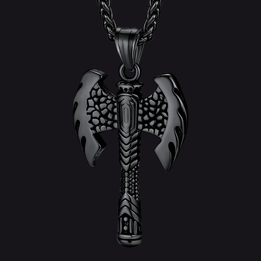 Faithheart Stainless Steel Norse Viking Solid Axe of Perun Necklace Black