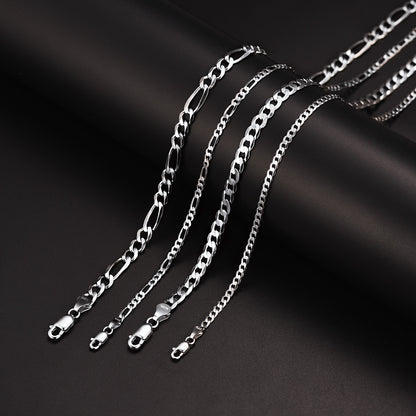 S925 Silver Figaro Link Chain Necklace for Women Men 3mm/5mm