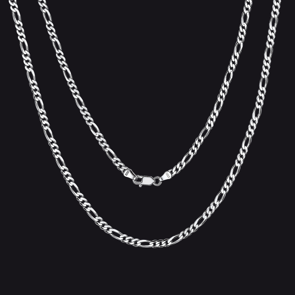 S925 Silver Figaro Link Chain Necklace for Women Men 3mm/5mm