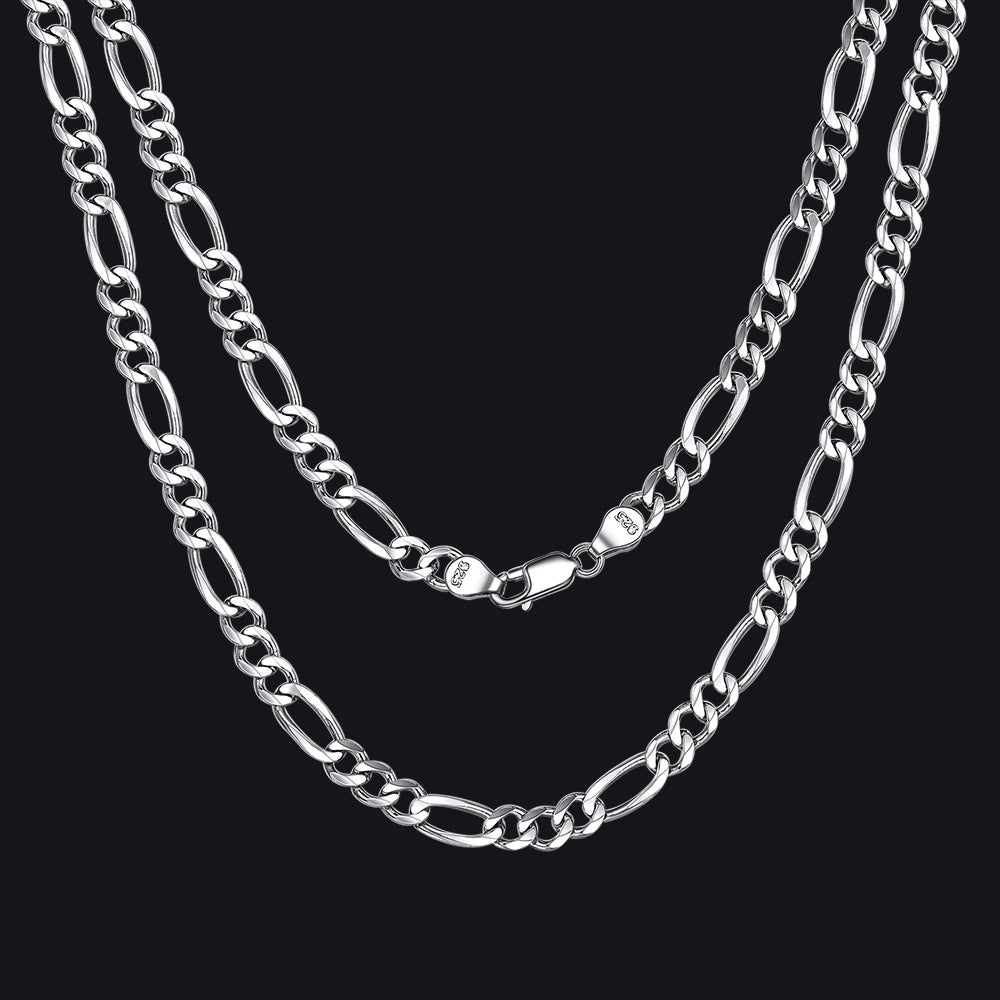 S925 Silver Figaro Link Chain Necklace for Women Men 3mm/5mm