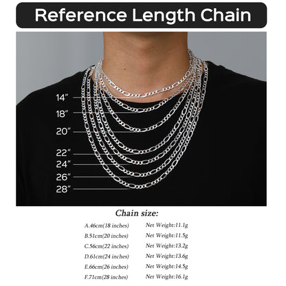 S925 Silver Figaro Link Chain Necklace for Women Men 3mm/5mm