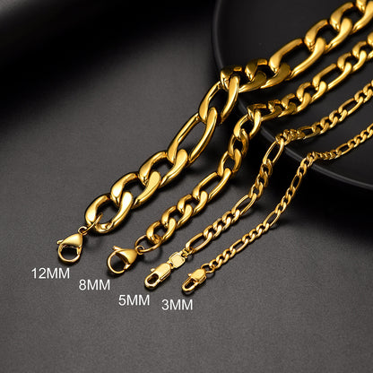 Figaro Link Chain Necklace for Men Boys, 3/5/8/12MM Wide