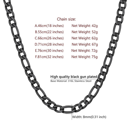 Figaro Link Chain Necklace for Men Boys, 3/5/8/12MM Wide