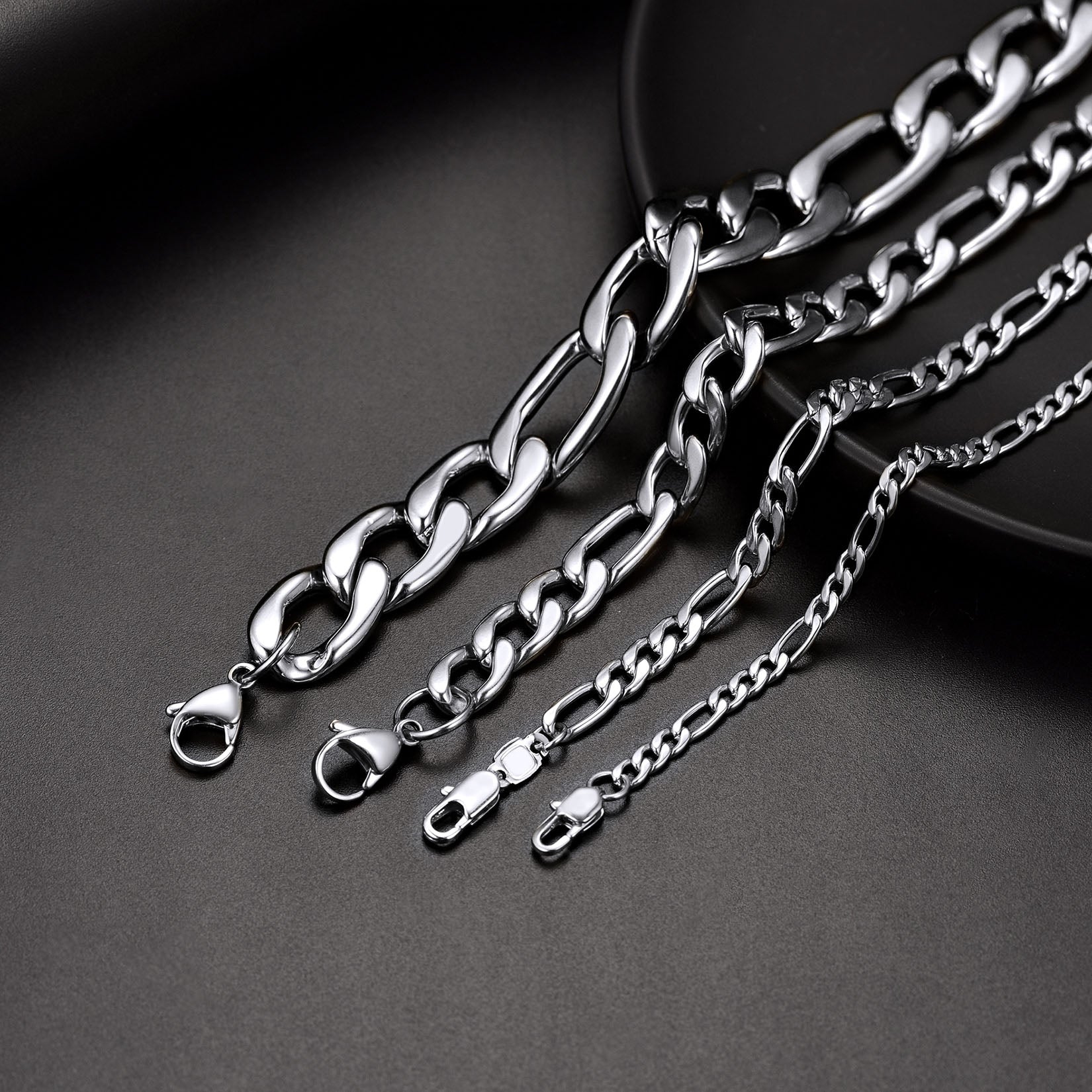 Figaro Link Chain Necklace for Men Boys, 3/5/8/12MM Wide