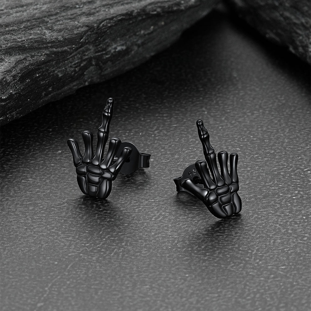 Punk Middle Hand Skeleton Stud Earrings