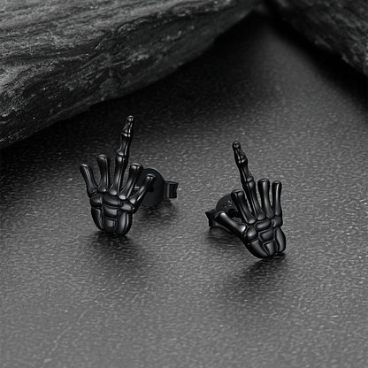 Punk Middle Hand Skeleton Stud Earrings