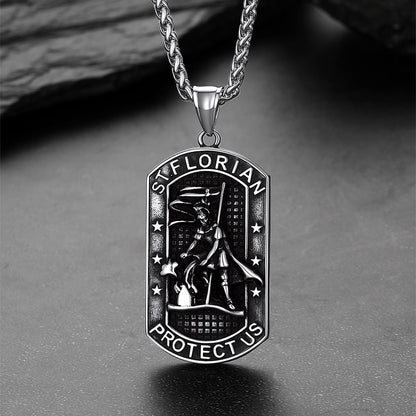 Engraved  Saint Florian Dog Tag Necklace Firefighters Necklace