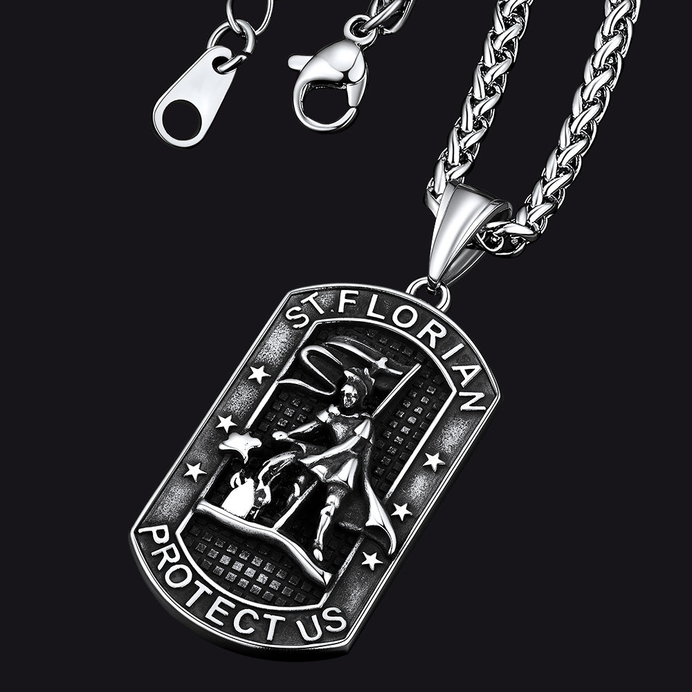 Engraved Saint Florian Dog Tag Necklace Firefighters