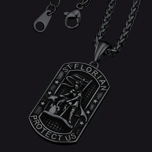 Black Saint Florian Dog Tag Necklace for Firefighters
