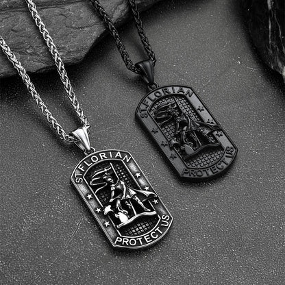 Engraved  Saint Florian Dog Tag Necklace Firefighters Necklace