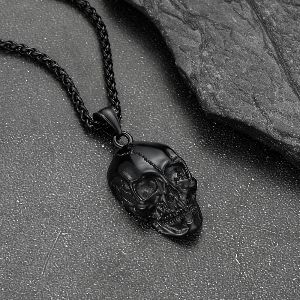 Gothic Skull Necklaces with Fissured Skeleton Head for Men