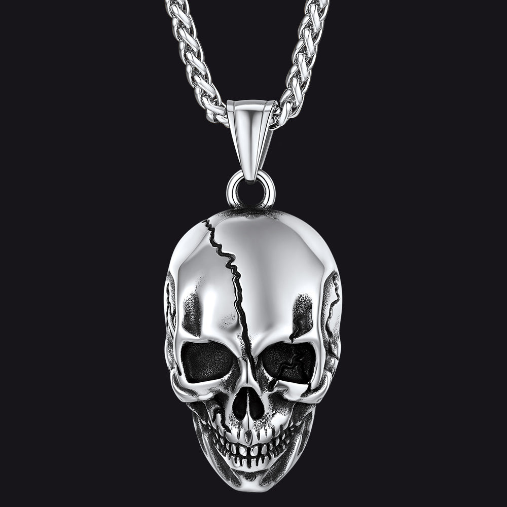 Gothic Skull Necklaces with Fissured Skeleton Head for Men