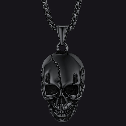 Gothic Skull Necklaces with Fissured Skeleton Head for Men