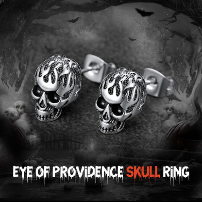 Gothic Flaming Skull Stud Earrings For Men