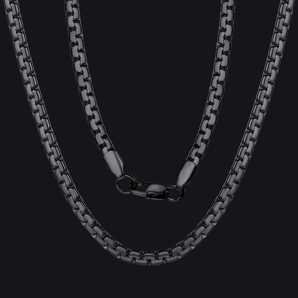 Flat Box Link Chain Necklace for Men Women, 4mm/6mm Width