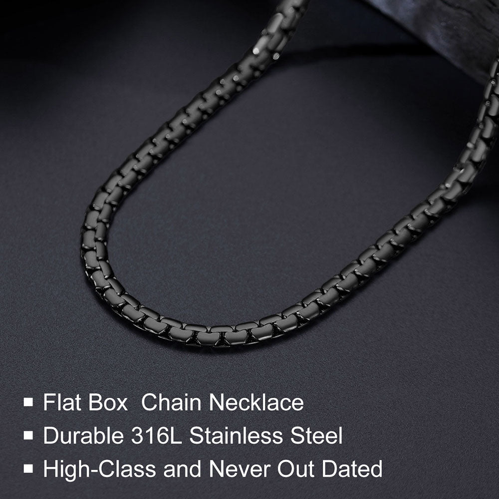 Flat Box Chain Link Necklace for Men Women