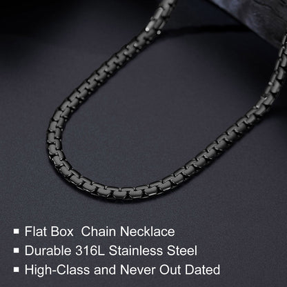 Flat Box Chain Link Necklace for Men Women