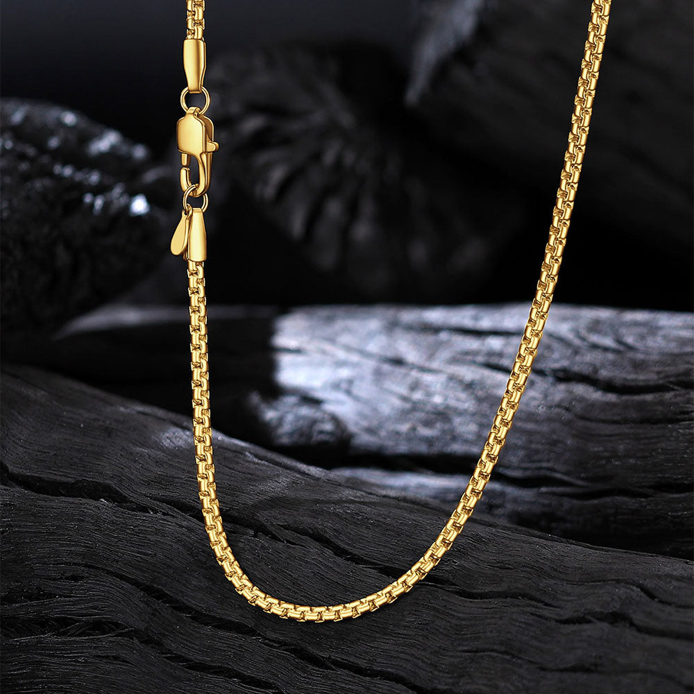 Flat Box Chain Link Necklace for Men Women