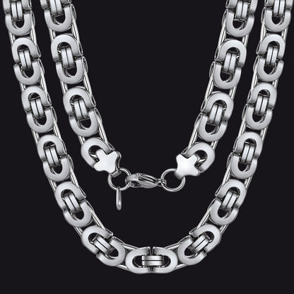 Flat Byzantine Link Chain Necklace For Men, 6/8/10 Width Chain