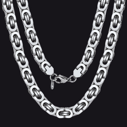 Flat Byzantine Link Chain Necklace For Men, 6/8/10 Width Chain