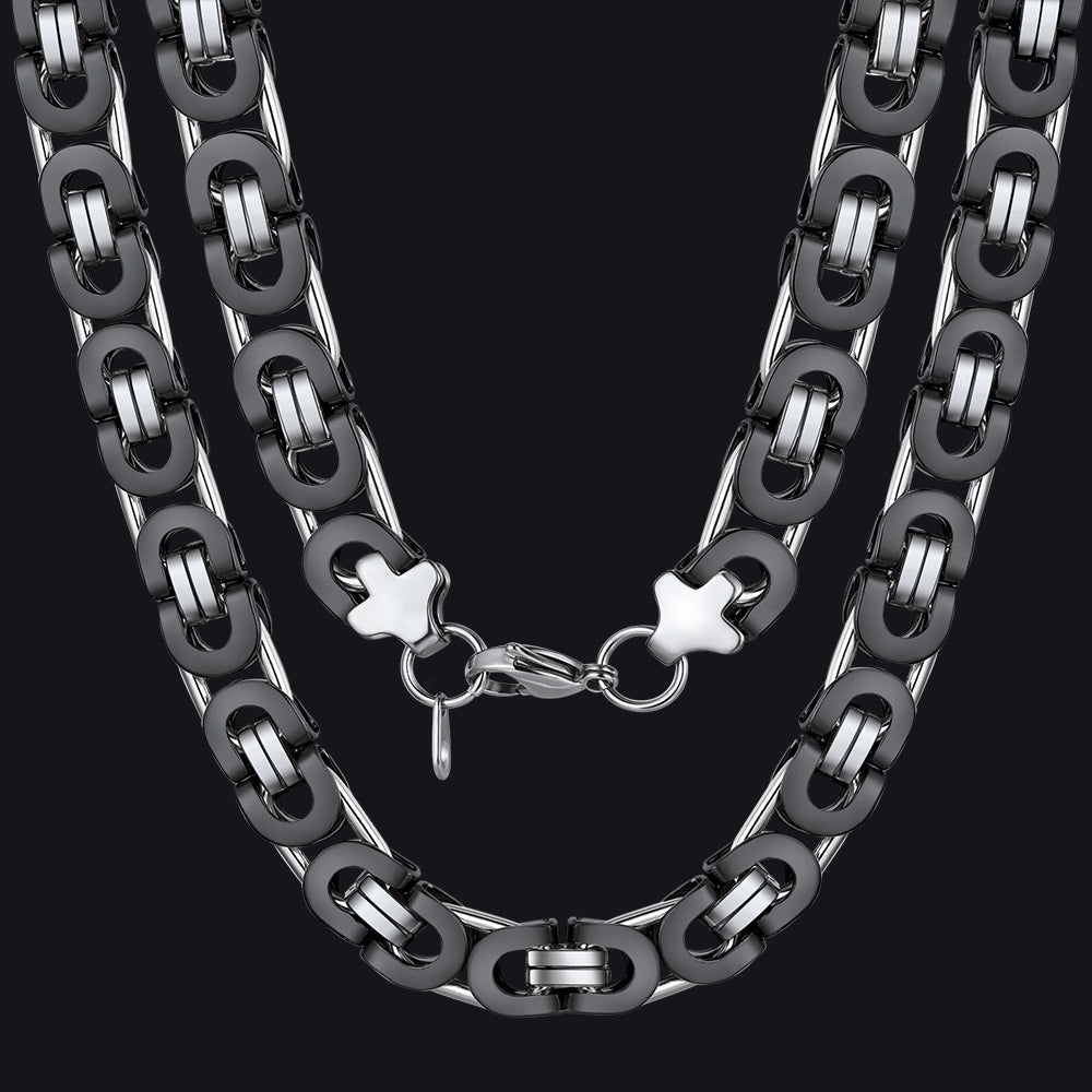 Flat Byzantine Link Chain Necklace For Men, 6/8/10 Width Chain