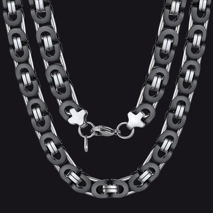 Flat Byzantine Link Chain Necklace For Men, 6/8/10 Width Chain
