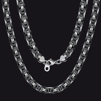 Flat Byzantine Link Chain Necklace For Men, 6/8/10 Width Chain