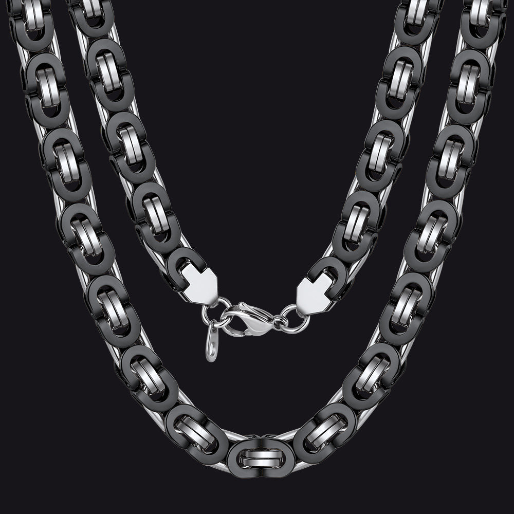 Flat Byzantine Link Chain Necklace For Men, 6/8/10 Width Chain