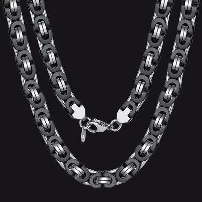 Flat Byzantine Link Chain Necklace For Men, 6/8/10 Width Chain