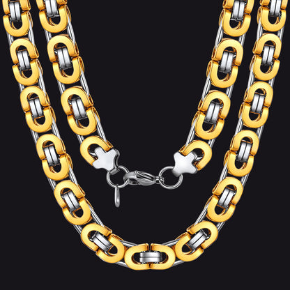 Flat Byzantine Link Chain Necklace For Men, 6/8/10 Width Chain