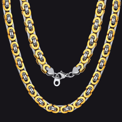 Flat Byzantine Link Chain Necklace For Men, 6/8/10 Width Chain