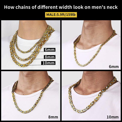 Flat Byzantine Link Chain Necklace For Men, 6/8/10 Width Chain