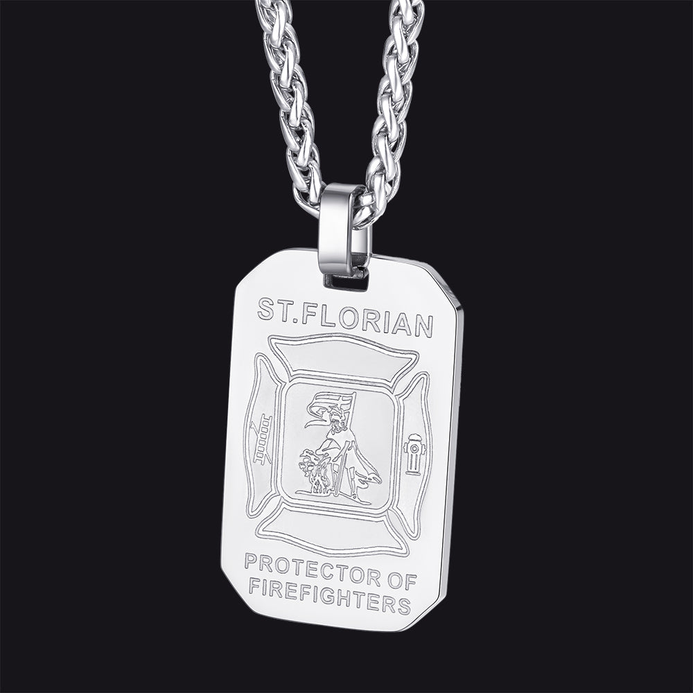 Engraved Saint Florian Firefighter Dog Tag Necklace for Firemen Men